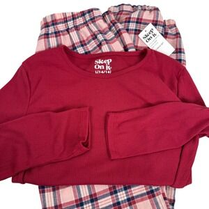 Sleep On It Kids Girls Pajama Set Long Sleeve Top Pants Plaid Berry Size L 14/16